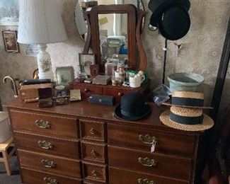 Book Room 
Dresser
Shaving items
Vintage men’s hats(Derby, pork pie, top hat)