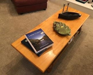 maple coffee table, books, decor.  Sorry but the family has decided to keep the Lanier County books.