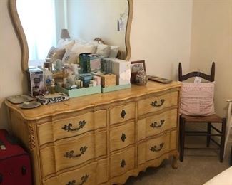 misc. toiletries, rush bottom chair, luggage