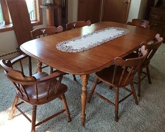 Dining table, leaves & six arm chairs