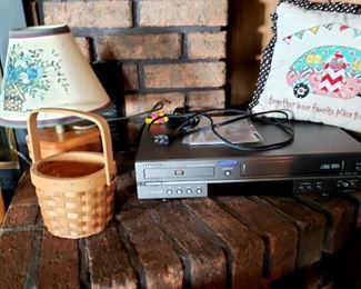 Longaberger baskets & Longaberger lamp, VCR & DVD player & pillow
