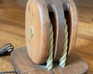 Handmade block & tackle lamp base. Needs shade. Photo 1 of 2.