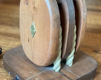 Handmade block & tackle lamp base. Needs shade. Photo 2 of 2.