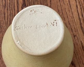 Elisabeth Saslaw pale yellow vase. Signed by artist. Measures 8" H. Photo 2 of 3.