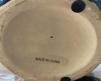 Blue ceramic jug with handles. Made in China. Photo 2 of 2.