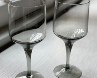 Pair of mid-century Orrefors Rhapsody Smoke crystal stemmed wine glass. Designed by Sven Palmqvist.