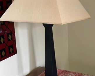 Pair of mission-style ebony table lamps. Each measures 26" H.