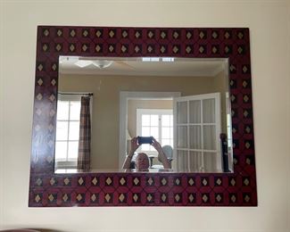 Hand-painted red, gold and black harlequin mirror. Measures 45" W x 36" H. Photo 1 of 2.
