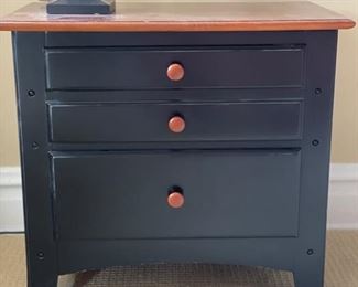 Vaughan-Basset solid wood bedside table. Measures 26" W x 16" D x 24" H.