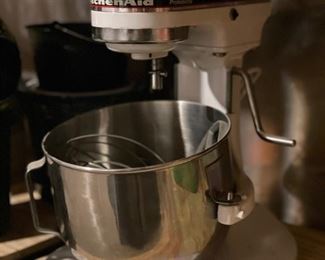 White KitchenAid stand mixer.