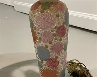 Pair of satsuma vases turned into lamps with wood base. Update with new lampshades.