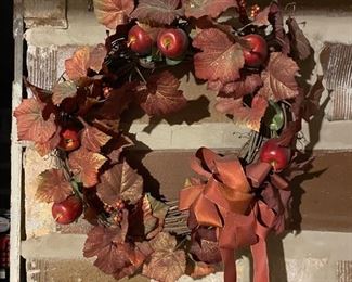 Faux apple and leaf Thanksgiving wreath.