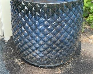 Blue ceramic "pineapple" planter. Measures 19"H x 18" D.