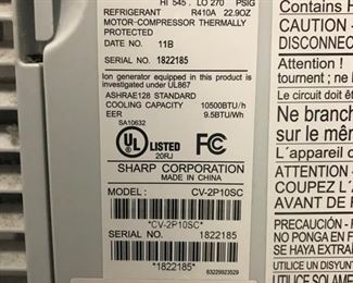 Sharp portable air conditioners. Model CV-2P10 SC. Two available. Photo 3 of 3.