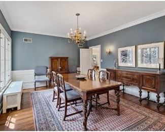 Stunning antique Jacobean-style mahogany dining room table set! Circa 1920. Photo 1 of 6.