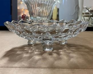 Fostoria 3 toed 7" Clear Cubist candy bowl.