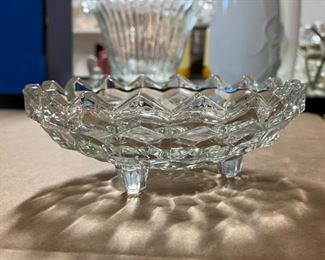 Whitehall or Jeanette 6" Footed Clear Cubist Candy Bowl - 2 available.