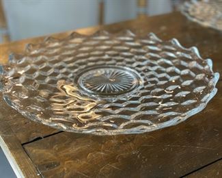 Fostoria clear cubist pattern round glass 14" torte plate/cake plate/platter.