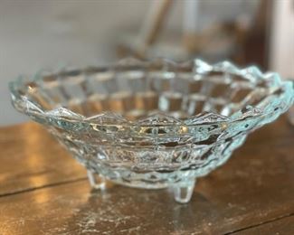 Whitehall of Jeanette 10" Footed Clear Cubist Fruit Bowl - 2 available.