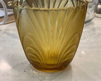 Vintage amber glass ice bucket. Measures 6" H x 6" D.