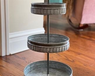 Galvanized three-tiered seafood tower.