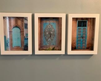 Triptych of framed blue doors. Casa Blanca, Morocco.