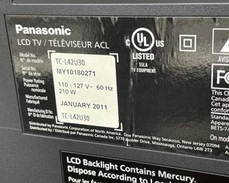 46" Panasonic LCD TV and 50" Samsung Smart TV. Photo 2 of 3.