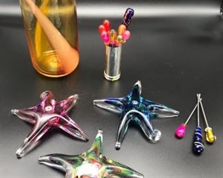 Hand Blown Glass Vase, Starfish, and Hors d oeuvre Skewers