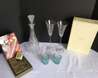 Lenox Toasting Flutes, Vintage Cocktail Glasses, and Decanter