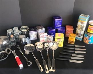 Tins, Glass Containers, and Kitchen Items