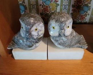 marble owl bookends