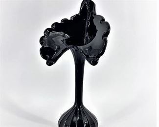 Vintage Jack in the Pulpit Black Art Glass Flower Vase
