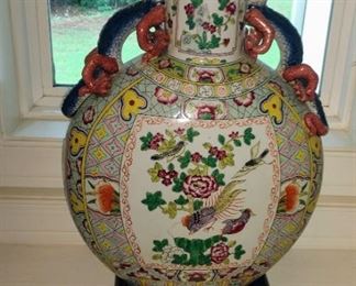 Vintage Chinese Large Porcelain Flask with wooden stand