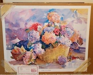 'Basket of Flowers" limited edition, signed and numbered Artist Proof #47/100 by Alabama artist Jack C. DeLoney! Unframed.