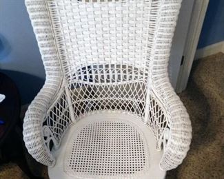 Vintage High Back Wicker Chair with Arms