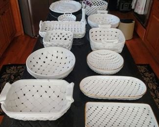 Collection of woven Ceramic Basket dishes and serving pieces for your fresh bakery goods!