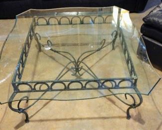 Glass top iron base table