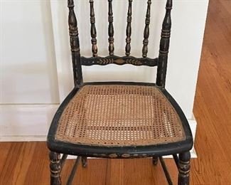 Vintage Tole Painted Side Chair with Caned Seat