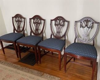 Set of 4 Dining / Side Chairs with Blue Upholstered Seats