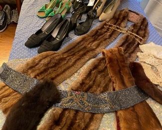 Vintage fur pieces, shoes, scarves, gloves