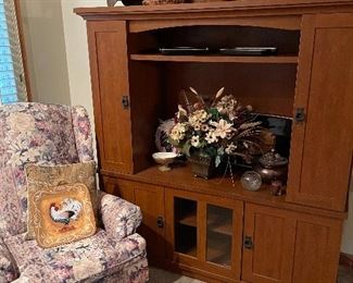 Wing back chair & entertainment center