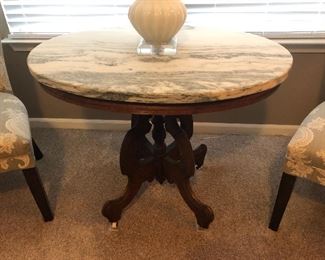 Antique wood table w/ marble top (top may be newer)