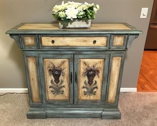 Floral handpainted side board or buffet, wood w/ drawers