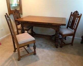 Antique dining table 38" x 60" (with 2 - 18" deep leafs!) and 6 chairs 