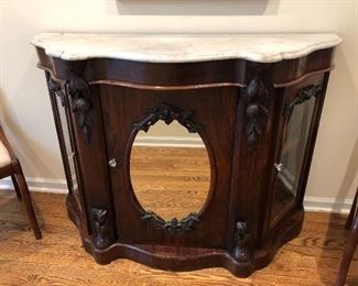Antique cabinet with marble top (sold as is with damage to corner of marble top) 