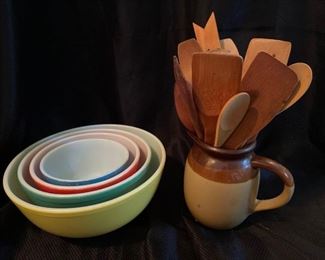 Colored Mixing Bowls and Cooking Utensils