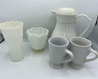 Milk Glass,Coffee Mugs and Insulated Coffee Pot