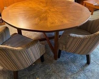 Vintage Wood Round Dining Table with Three Chairs