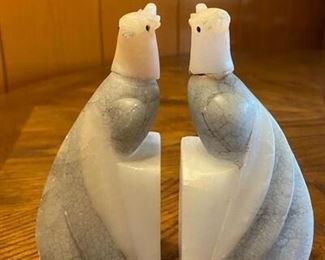 Vintage Carved Marble Stone Quartz Parrot Bird Bookends