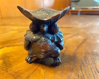 Vintage Dark Wood Carved Owl Figurine